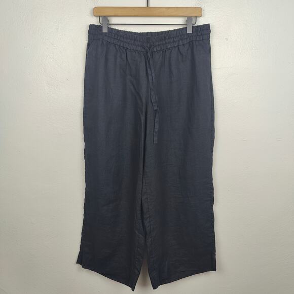 J Crew‎ Seaside Pants Womens Black 100% Linen Relaxed Beach Lightweight - Picture 1 of 9